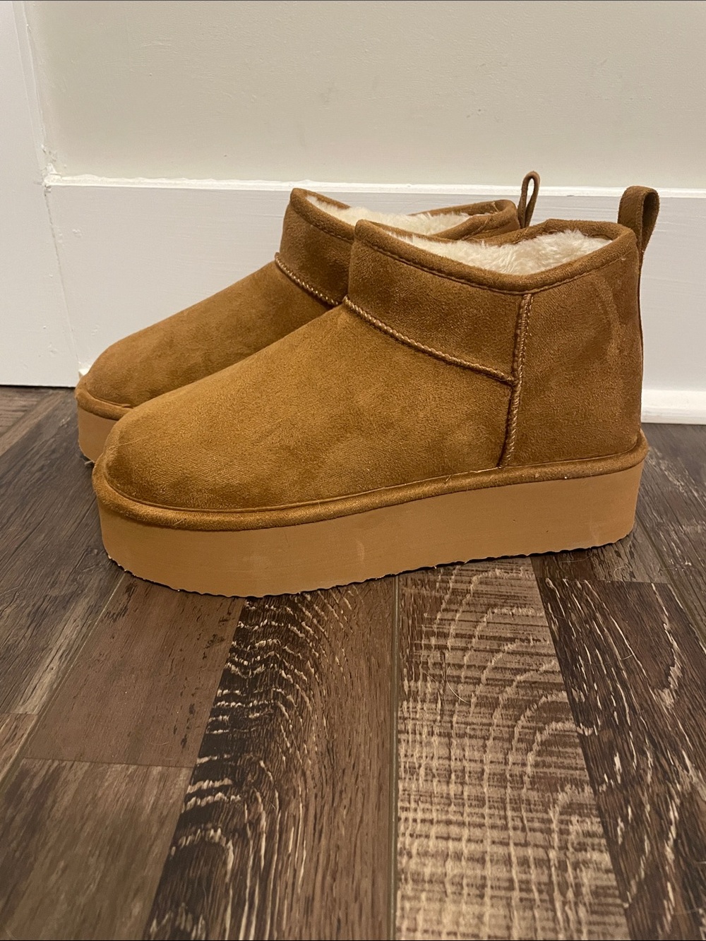 Madden Girl Tan Suede-Look Shearling Slip-On Booties size 7.5.